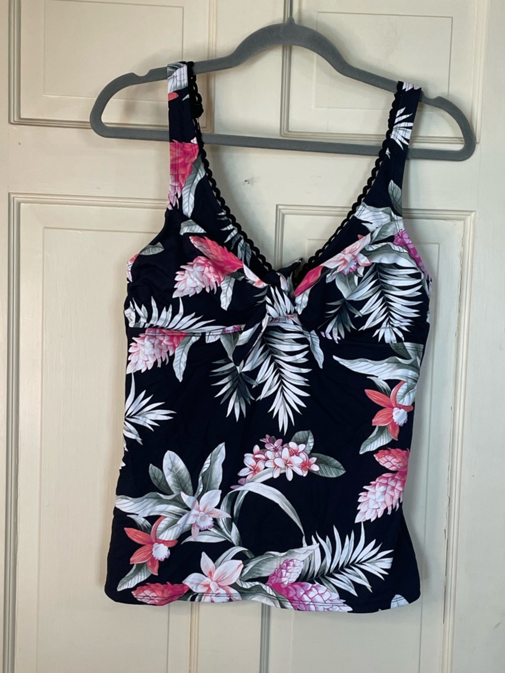 Tommy Bahama Faux Tie Front Tankini Womens Black Multi Floral Swimsuit Size Med